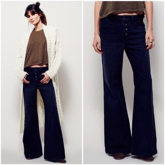 Free People Black Avendale Wide Leg Button Fly Jeans size 24 - Picture 11 of 11